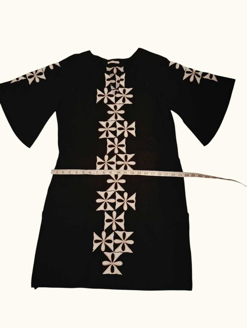 FRANCES VALENTINE Black Tunic Dress with White Geometric Embroidery - Picture 7 of 8